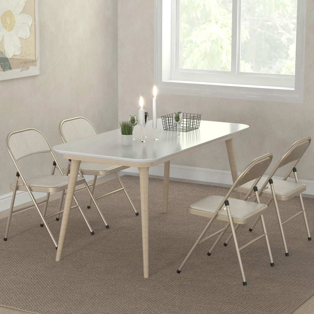 Set 4 Sedie Pieghevoli Imbottite ¨C Zephmum ¨C Beige Tessuto Struttura Metallo 45x46x78 cm