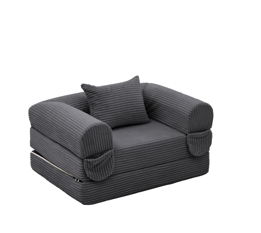 Poltrona letto singola convertibile 2 in 1 in tessuto effetto corda, grigio, salvaspazio
