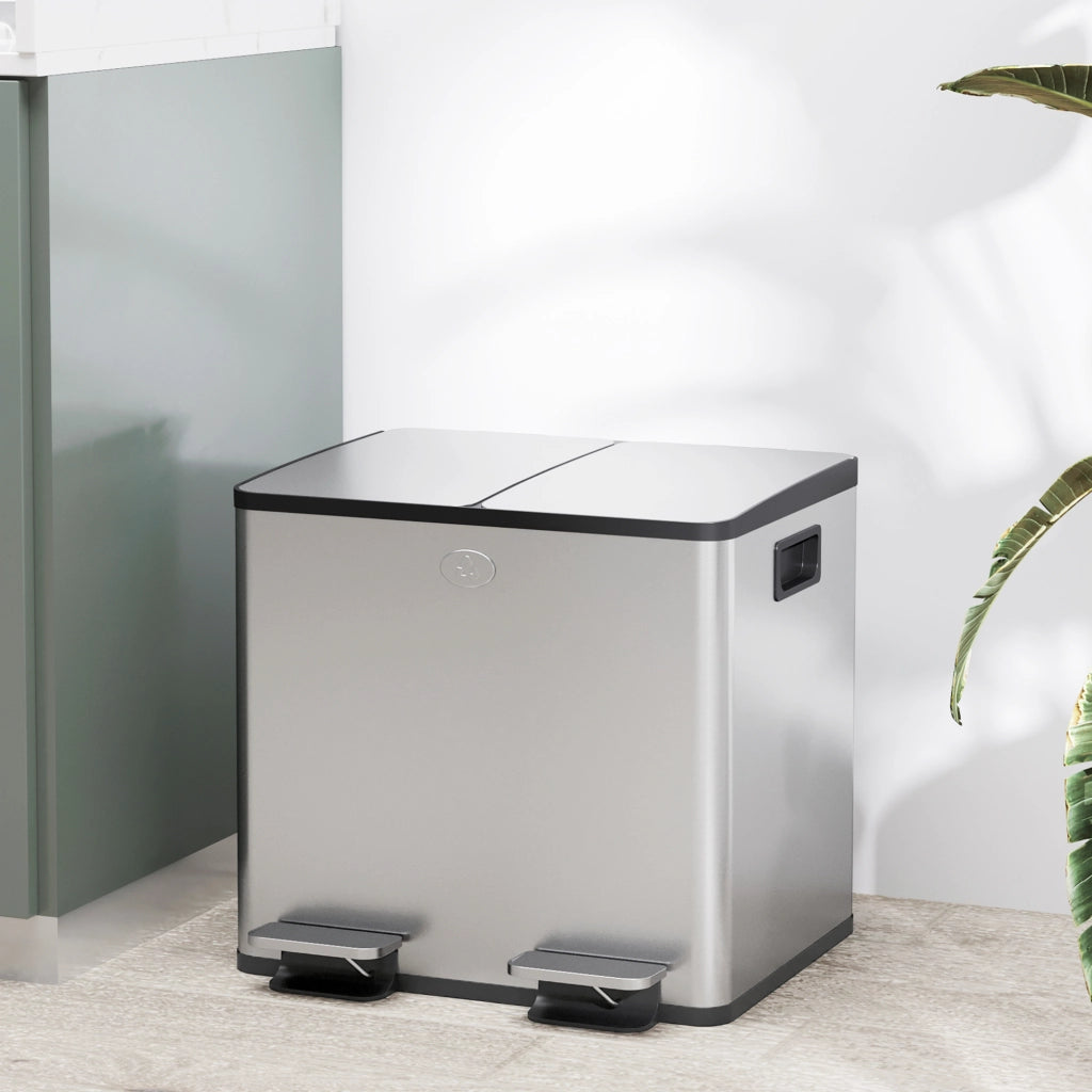 Cestino Acciaio Inox 2x15L Pedale ¨C zephmum ¨C Argento