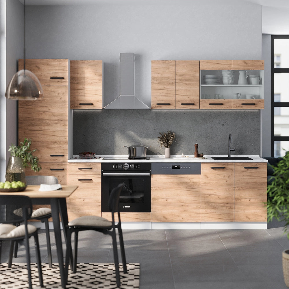 Cucina componibile R-Line Rovere dorato/Bianco 300 cm PL Marmo Vicco