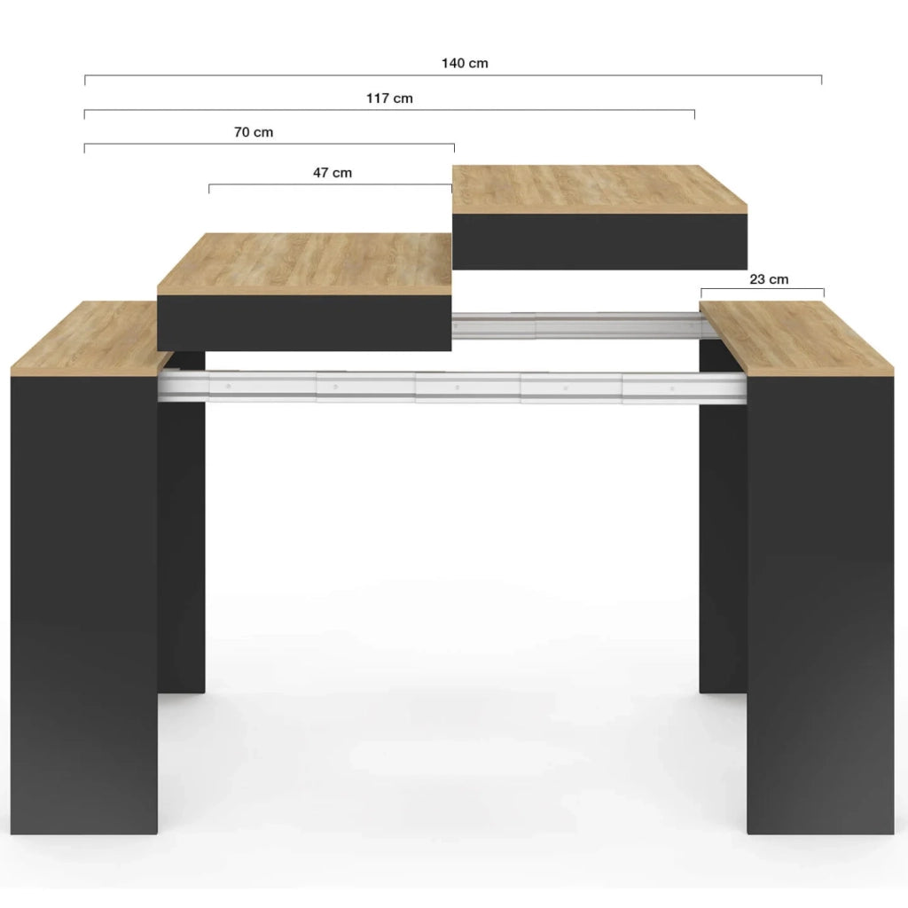 IDMarket - Consolle allungabile a 6 posti ORLANDO, 140 cm, legno nero e impiallacciato faggio