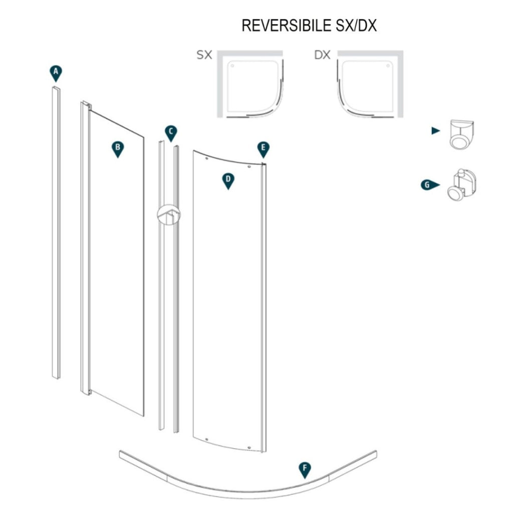 Ogomondo box doccia semicircolare bianco due ante cristallo temprato *** misure 77-79,5x77-79,5xh185 cm serigrafato, ...