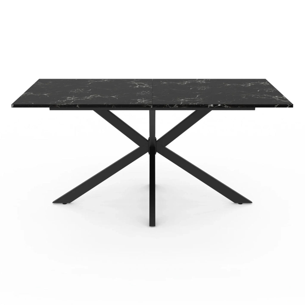 IDMarket - Tavolo da pranzo rettangolare ALASKA per 8 persone con effetto marmo nero e gamba a ragno in metallo 160 cm
