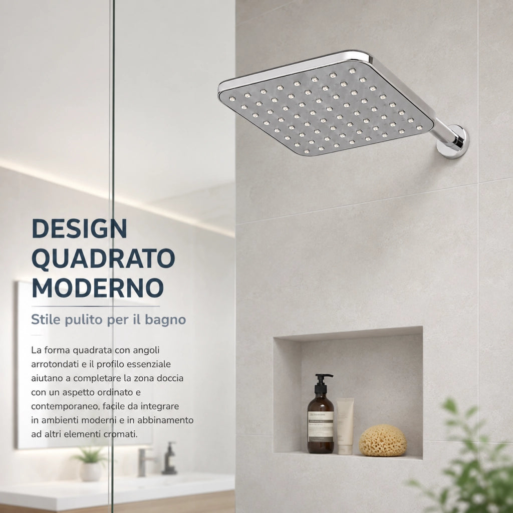 Soffione Doccia Quadrato 15x15 cm Effetto Pioggia Cromato 3/4" 59161