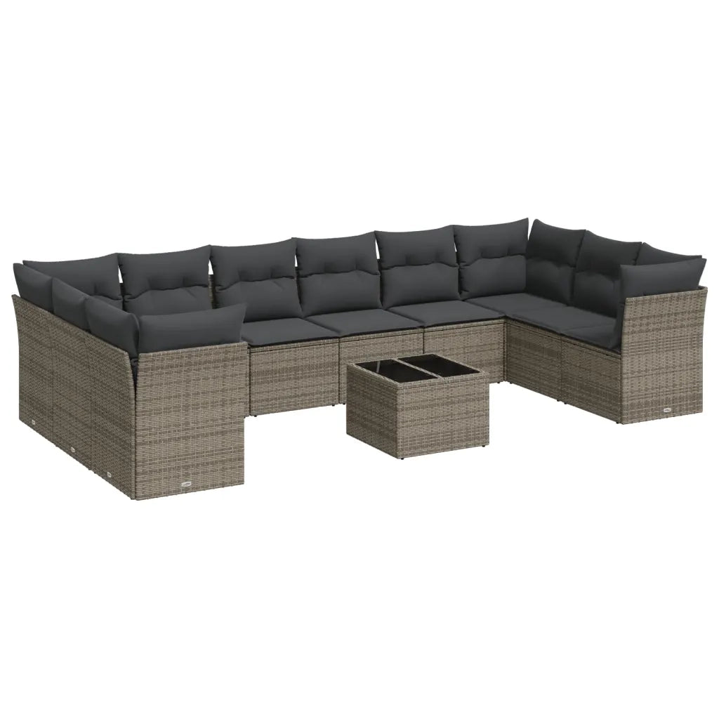 Set Divani da Giardino 11 pz con Cuscini in Polyrattan Grigio 3250049