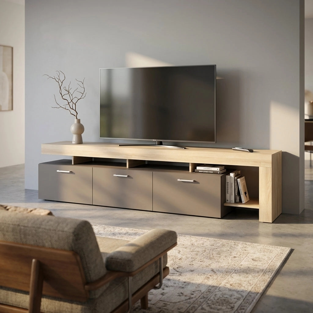 Porta tv di design con 3 cassetti in Legno Composito cm 220x40x52 - WALDO