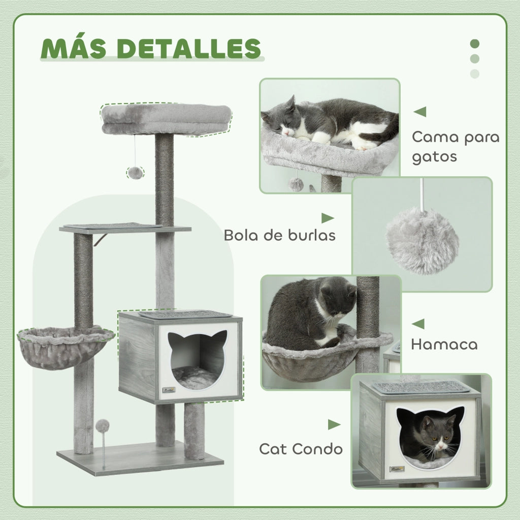 Tiragraffi per Gatti con Piattaforma Torre Scaletta Amaca Casetta ¨C zephmum ¨C Grigio 48x40x126 cm