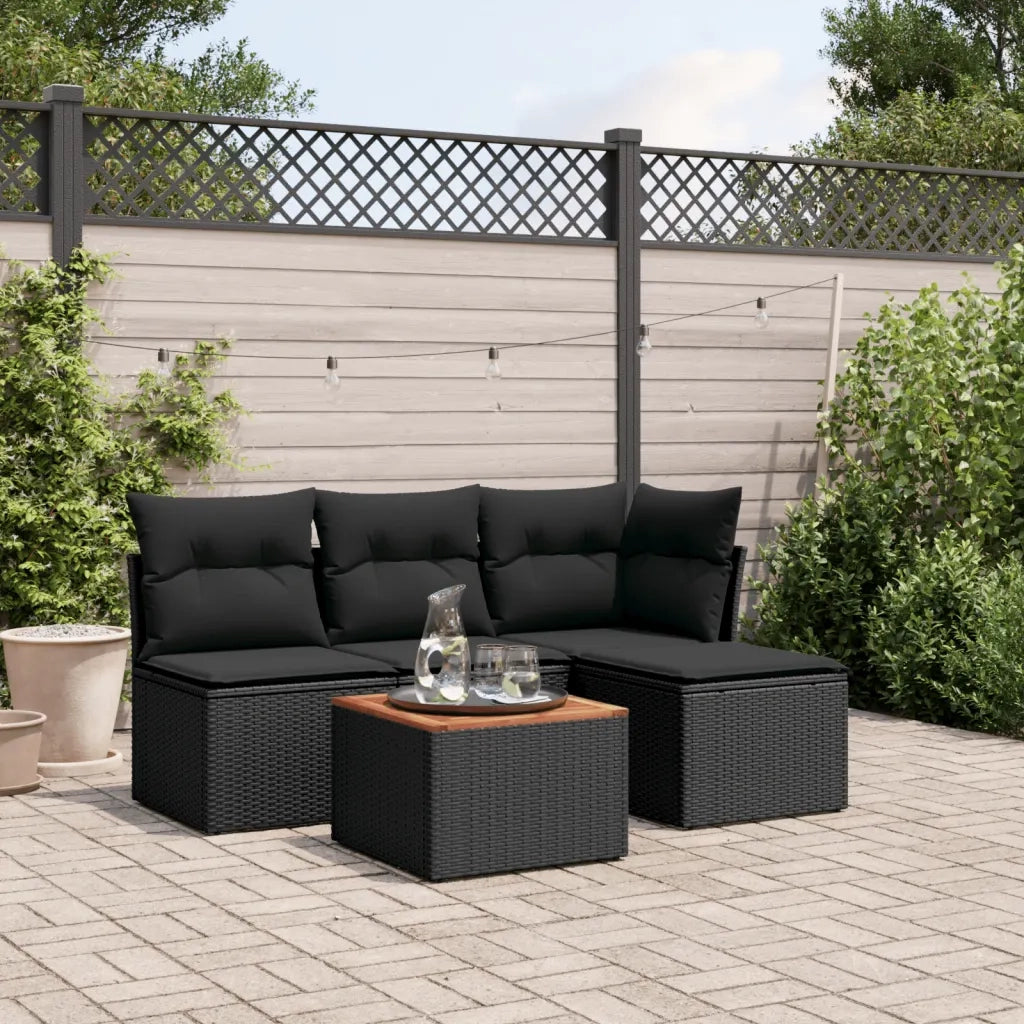 Set Divani da Giardino 5 pz | Set Salotto da Giardino con Cuscini in Polyrattan Nero