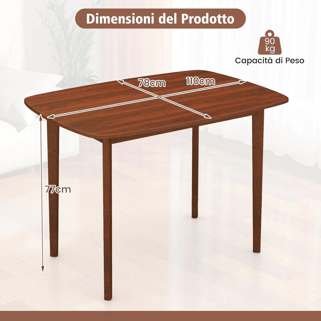 Tavolo da Pranzo in Legno per 2-4 Persone, Tavolo Rettangolare con Gambe in Legno di Gomma, Scrivania in Stile Rustico per Piccoli Spazi in Appartamento, Ufficio Domestico e Soggiorno