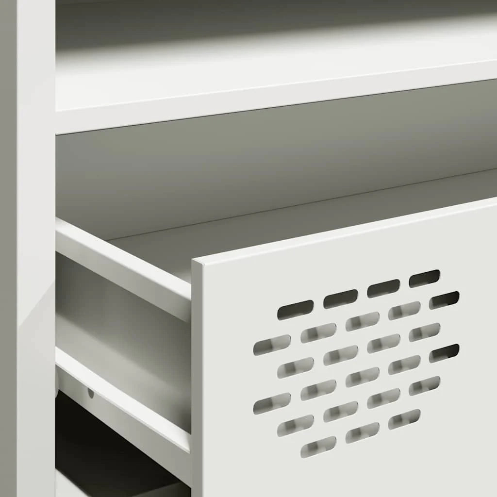 Mobile porta TV con ampio vano contenitore 202 x 39 x 43 cm design moderno per soggiorno realizzato in acciaio laminato a freddo bianco 02_0055643