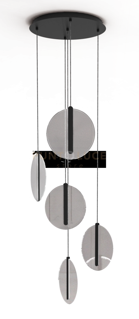 KOI-S5 N Sospensione 5 luci led struttura tonda nero opaco diffusore in vetro diametro 40cm  46W dimmerabile SDD 2800 - 5000k