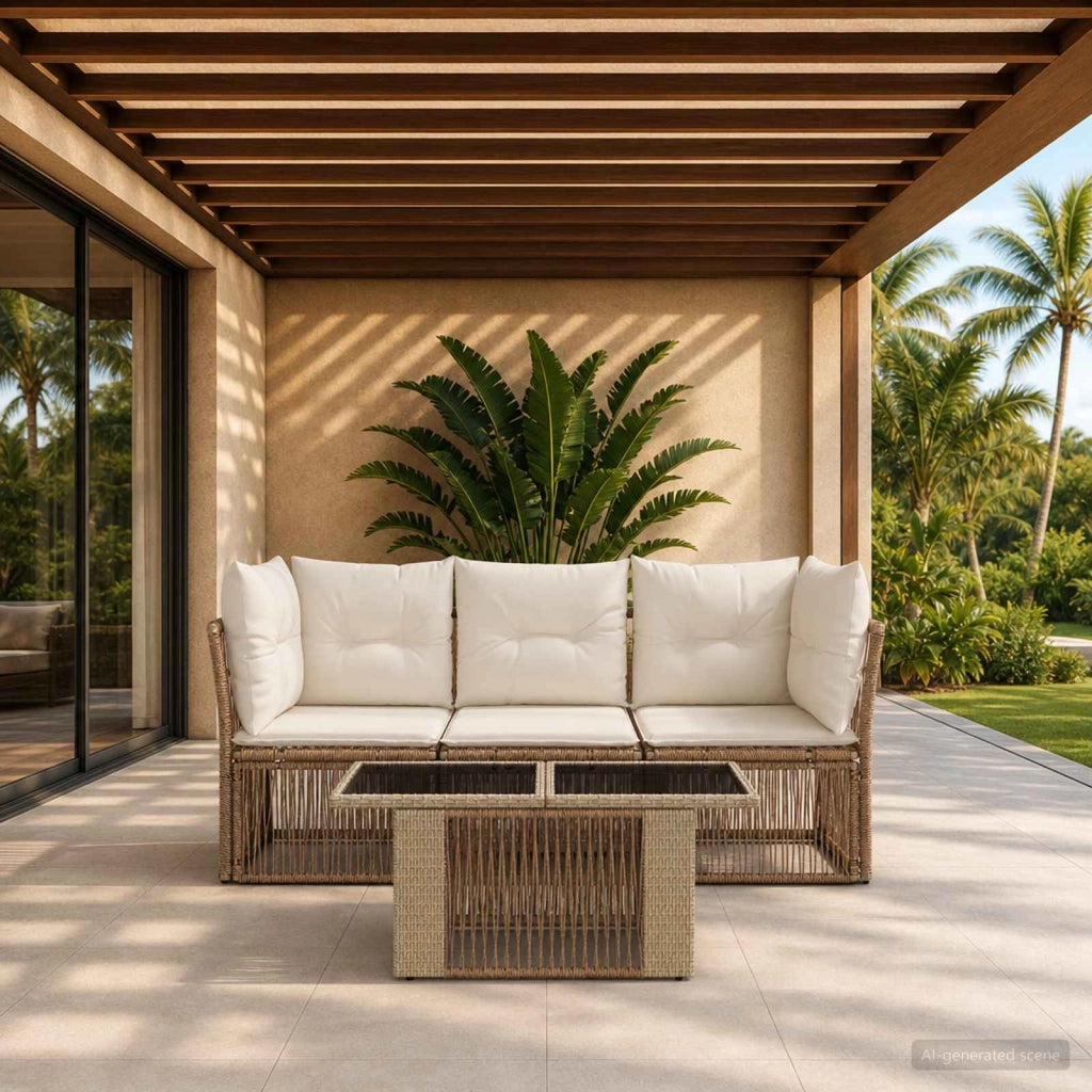 Set Divano da Giardino 4 pz Beige polyrattan 3436416