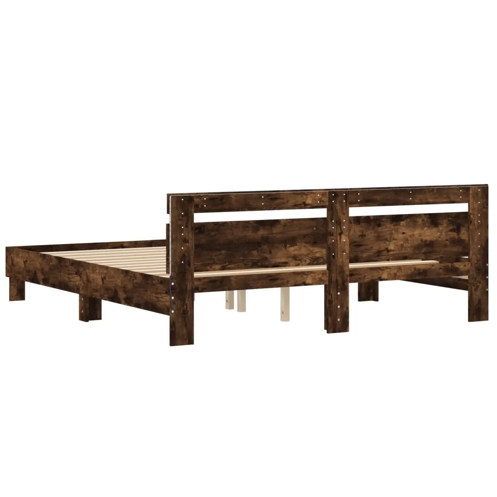 Giroletto con Testiera e LED Rovere Fumo 160x200 cm