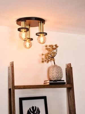 Plafoniera Lucide Anaka 3 luci E27 nero oro 30cm metallo