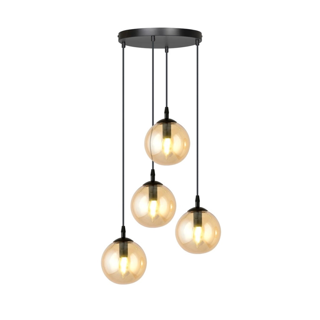 Lampada a sospensione Cosmo in acciaio nero e vetro ambra