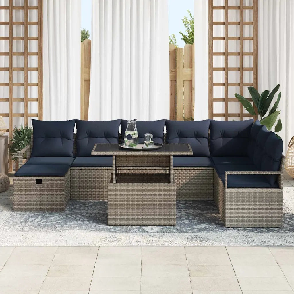 Set Divano da Giardino con cuscino 9 pcs Grigio Poly Rattan