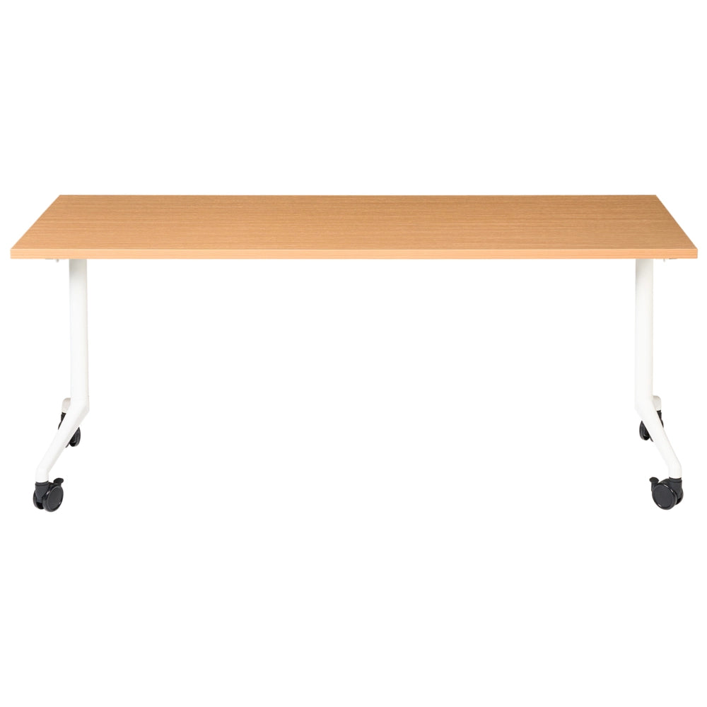 Scrivania rettangolare pieghevole con rotelle portatile con struttura in metallo marrone e bianco 180 x 60 cm stile moderno