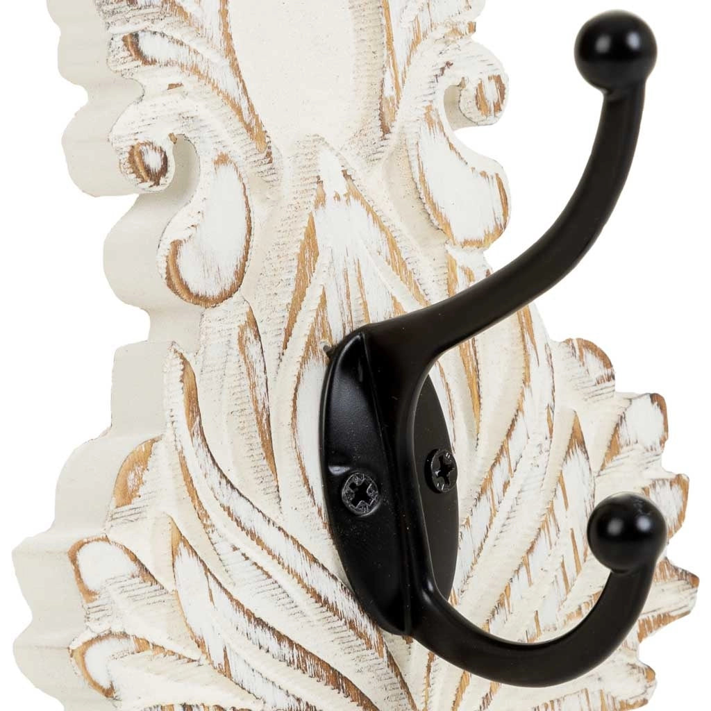 Appendiabiti da parete in legno bianco intagliato 11,5x8,5x20,5h