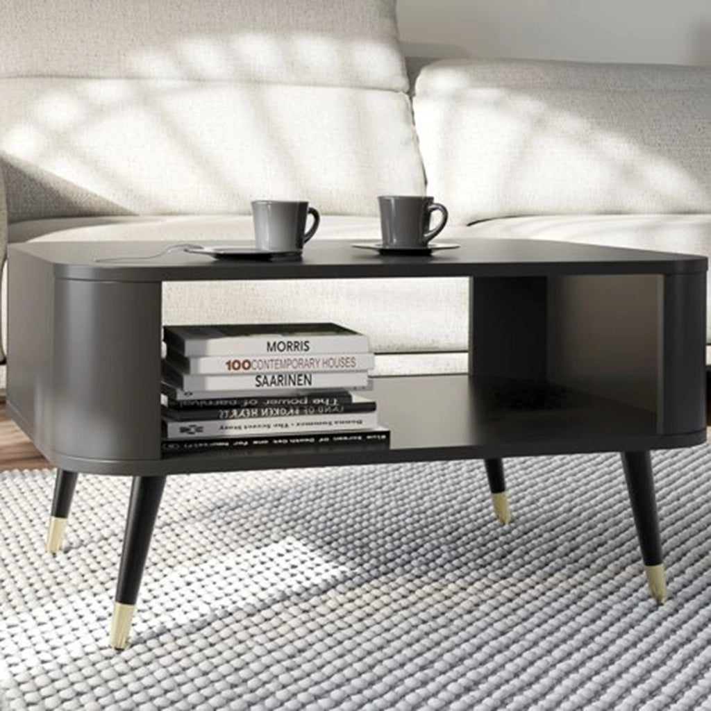 Lirefa, Tavolino da Salotto Angoli Arrotondati, 80x60x42h cm Nero
