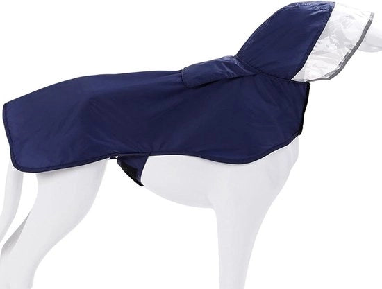 Impermeabile Cappotto per Cani in Nylon Adattabile con Cappuccio e Raffraleggitori per Lunghezza di Gas Blu L
