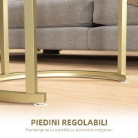 Set 2 Tavolini da Caffè con Piano Effetto Marmo, in Legno e Acciaio, Ø50x50.5 cm e 60x36x43.5 cm, Bianco