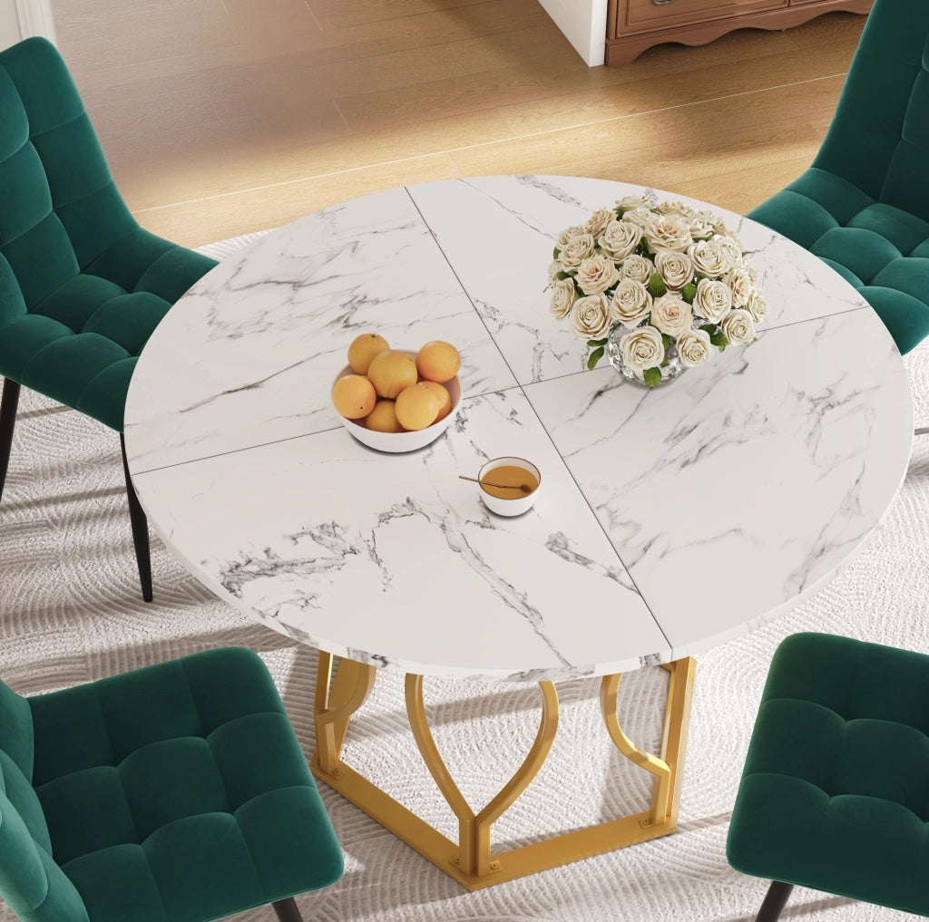 Tavolo da pranzo 100x100x76 cm con piedini regolabili in MDF e metallo dorato e bianco