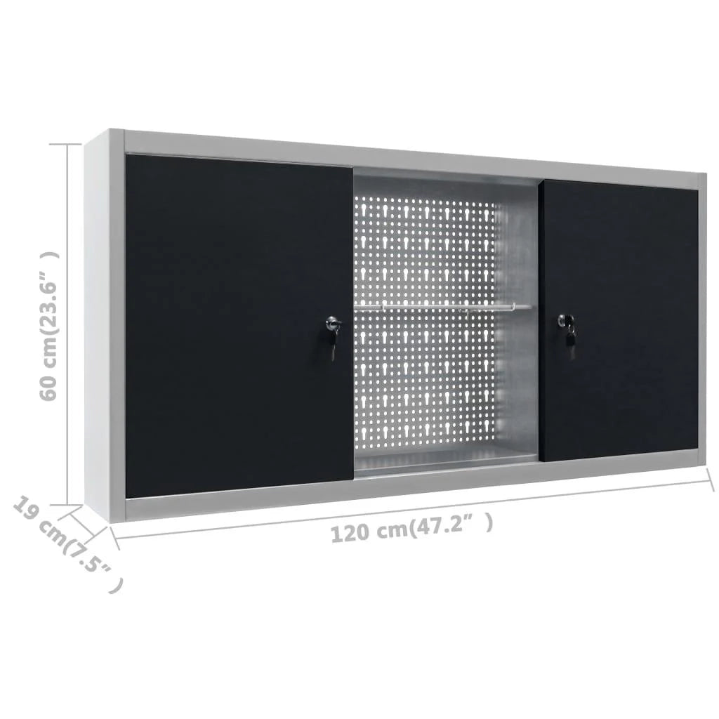 Banco da lavoro da 120 cm con 3 pannelli a parete e 1 mobiletto da officina tavolo da lavoro grigio/nero 02_0003659
