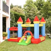 Castello Gonfiabile Gigante e Rimbalzante per Bambini 3-8 Anni con Scivolo, Piscina e Canestro, 280cmx260cmx210cm