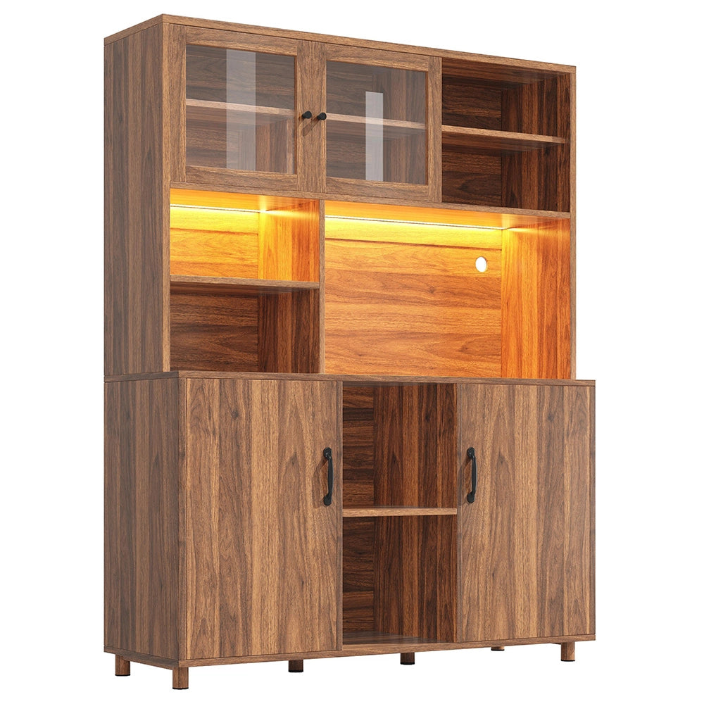 Credenza Alta Stile Retro 120x40x185cm - Xylo - Noce con Luci LED e Dispenser Snack