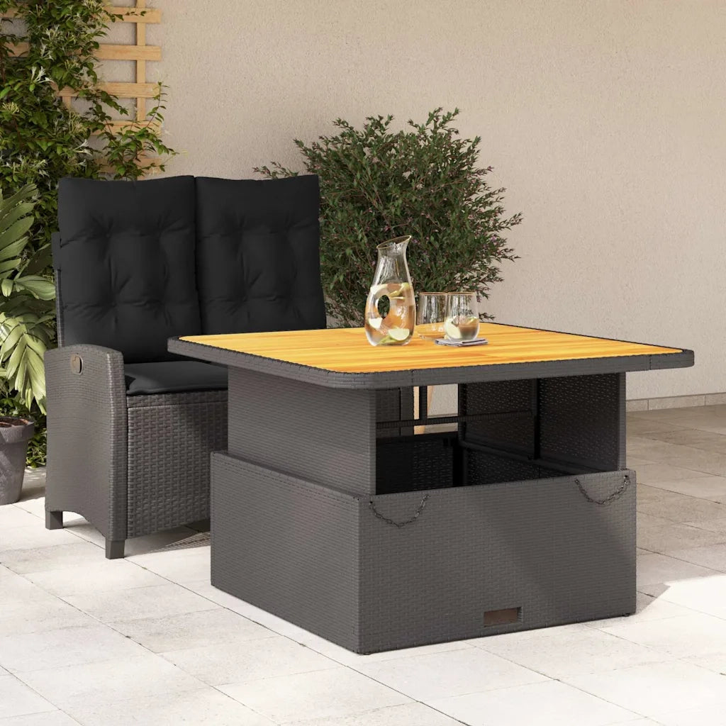 Set da Pranzo da Giardino 2 pz | Set Salotto da Giardino con Cuscini Nero in Polyrattan
