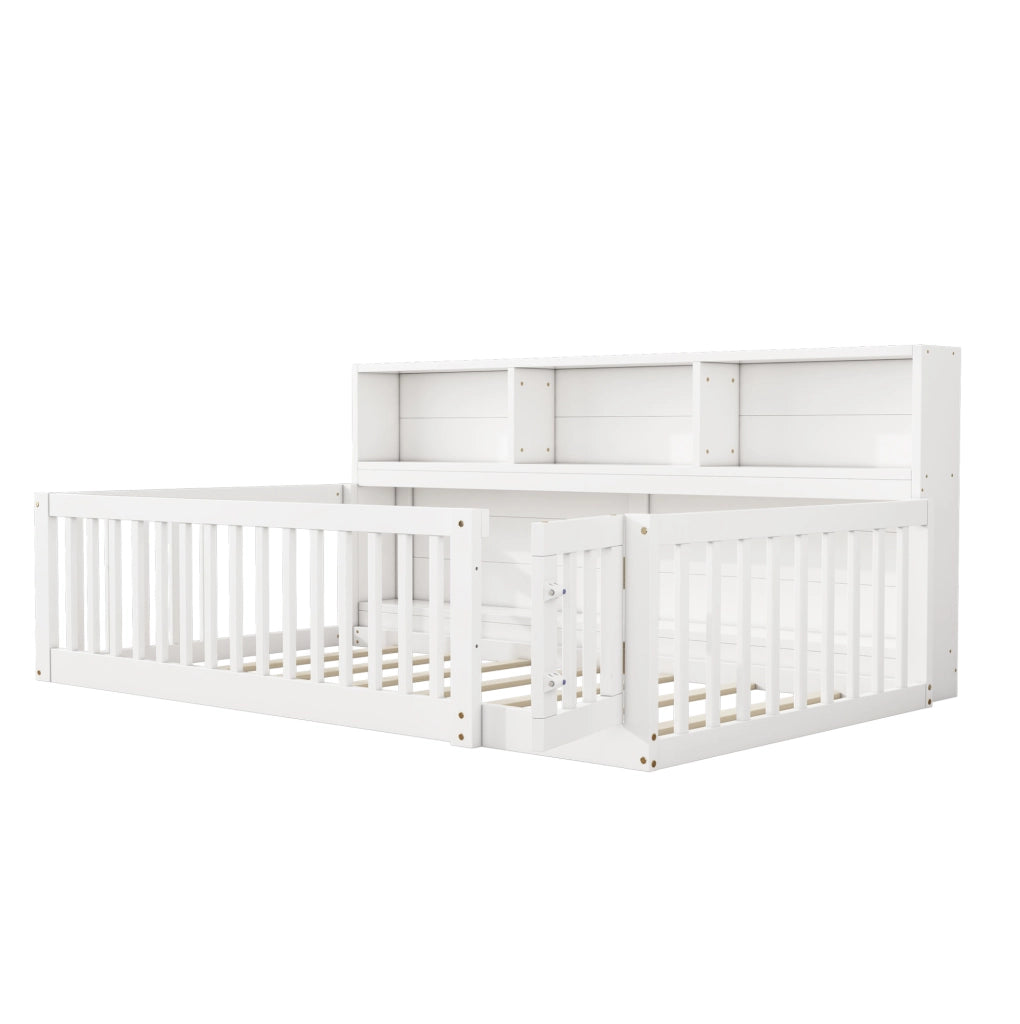 Letto daybed 90x200 cm con vani laterali e sponde di sicurezza in pino e MDF bianco