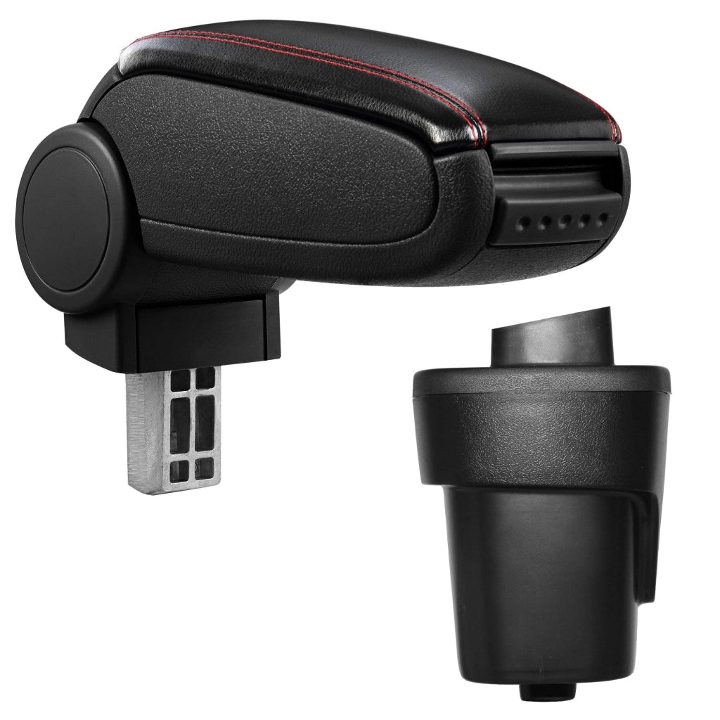 Bracciolo centrale per Opel Karl con scomparto imbottito in similpelle nera con cuciture rosse 03_0000589