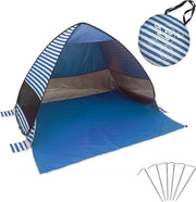 Tenda da spiaggia per 2 persone con protezione UV - 200 x 165 x 130 cm - con tasca di stoccaggio e ganci - tenda da spiaggia per ombreggiatura - Strisce blu scuro