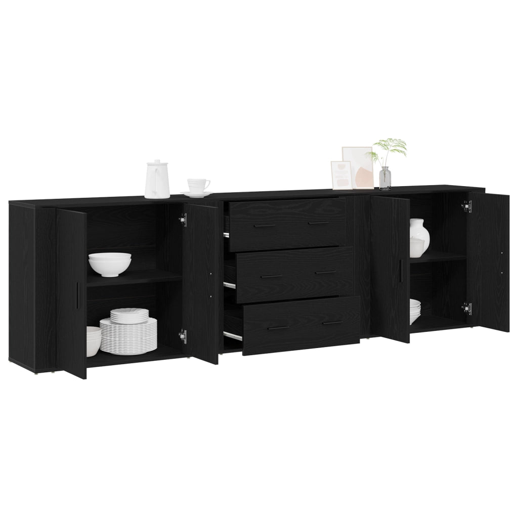Credenze 3 pz Quercia Nera Legno ingegnerizzato