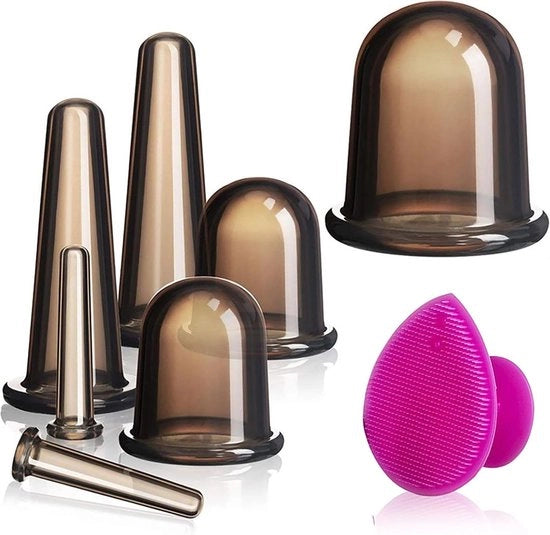 Set di massaggi per viso e occhi con tazze in silicone per la cupping con spazzola per la peeling cutaneo - Piccolo Medio Grande Nero