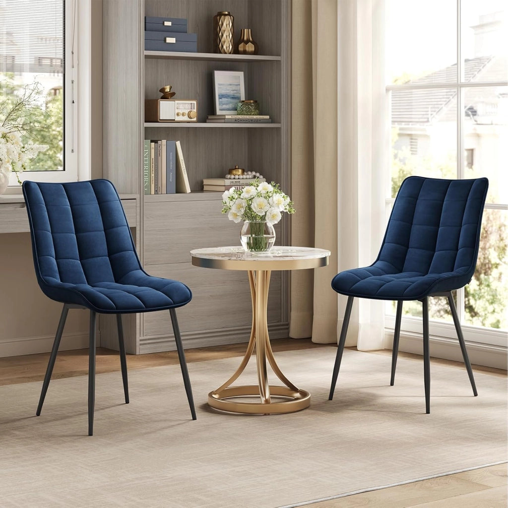 Sedie da Pranzo con Schienale senza Braccioli Sgabello in Velluto per Cucina Blu BH142bl-2