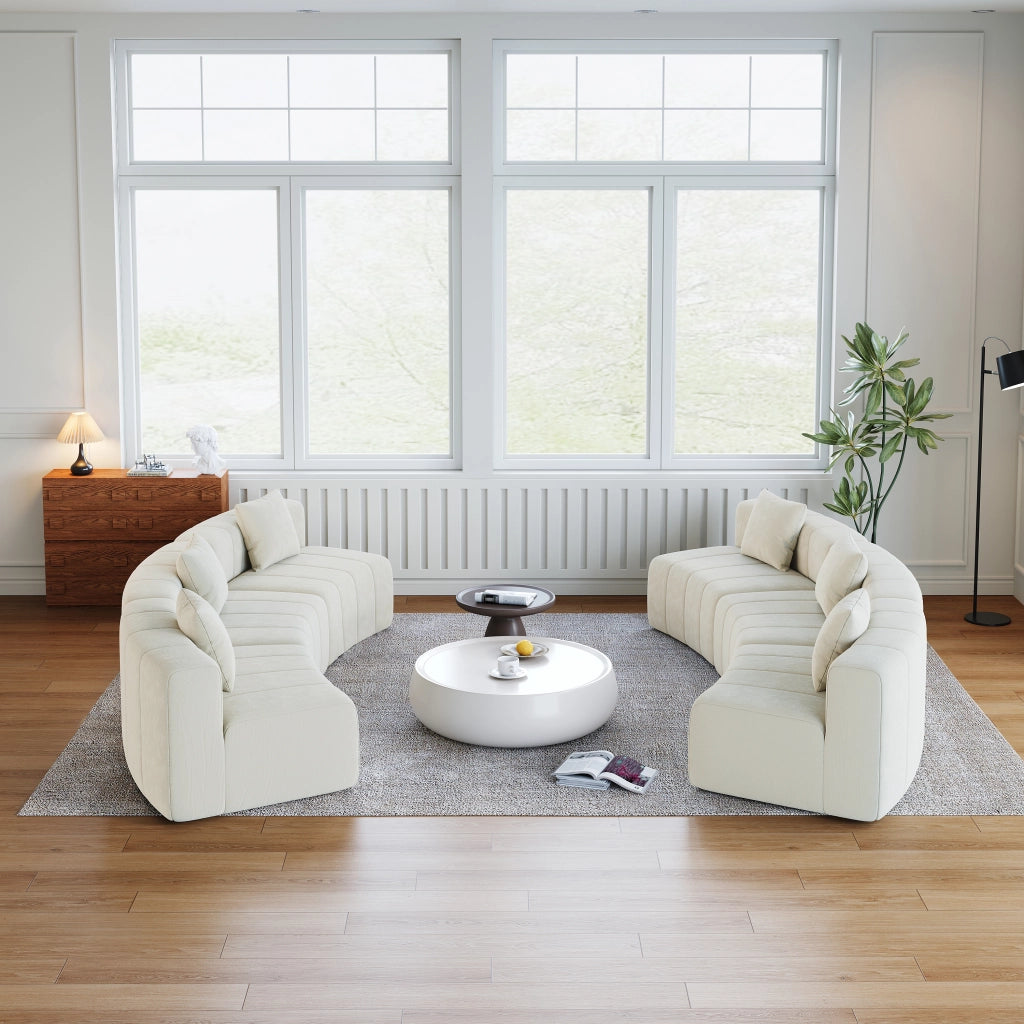 DIVANO MODULARE CURVO A 6 POSTI Beige in Chenille con 2 cuscini