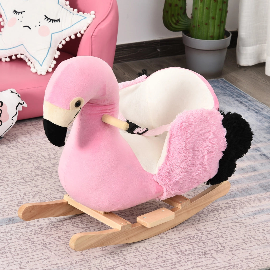 Cavallo a Dondolo per Bambini in Legno con Cinture di Sicurezza ¨C zephmum ¨C Rosa