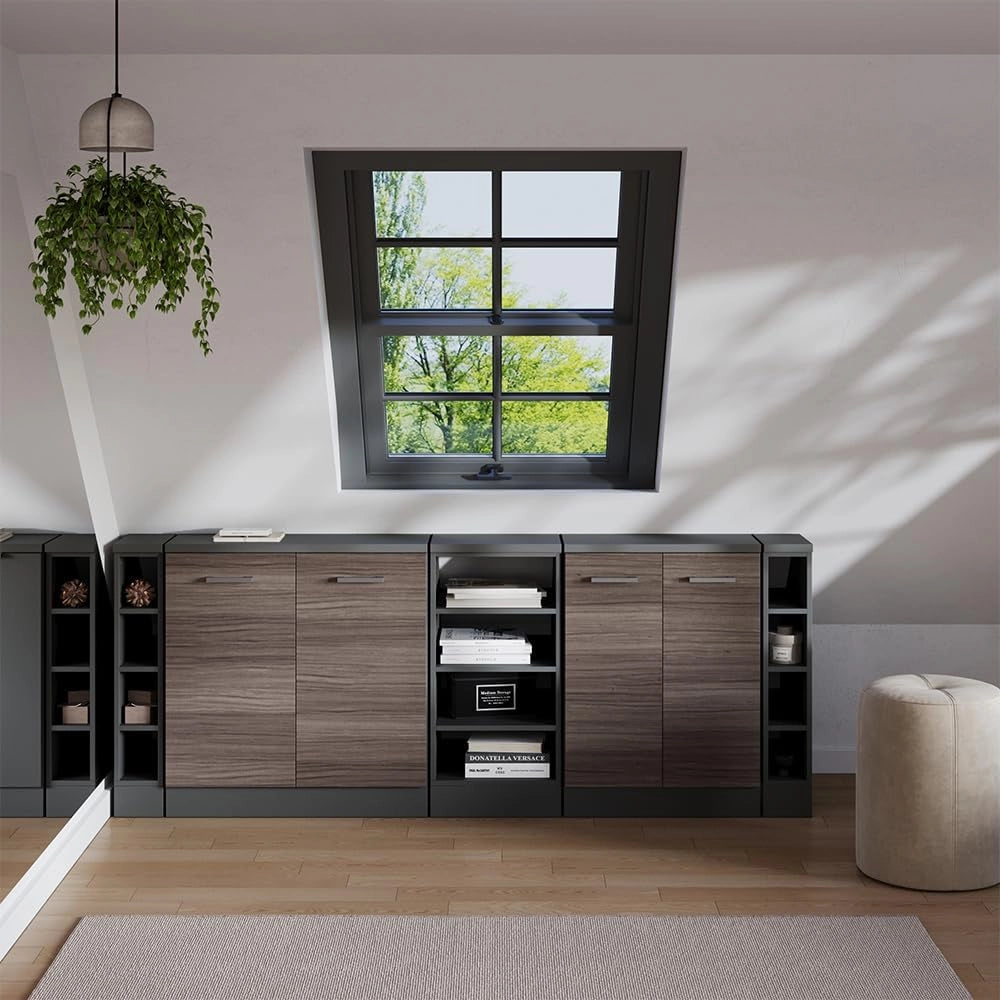 Set di mobili sottotetto Rion, Grigio nobile, 210 cm Set di 5 carcasse armadio profondità 60 cm, adatto per il salvaspazio sotto tetti spioventi