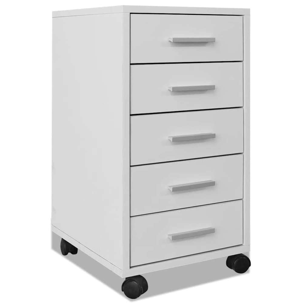 Office Drawer Cabinet On Casters, 5 Drawers, White