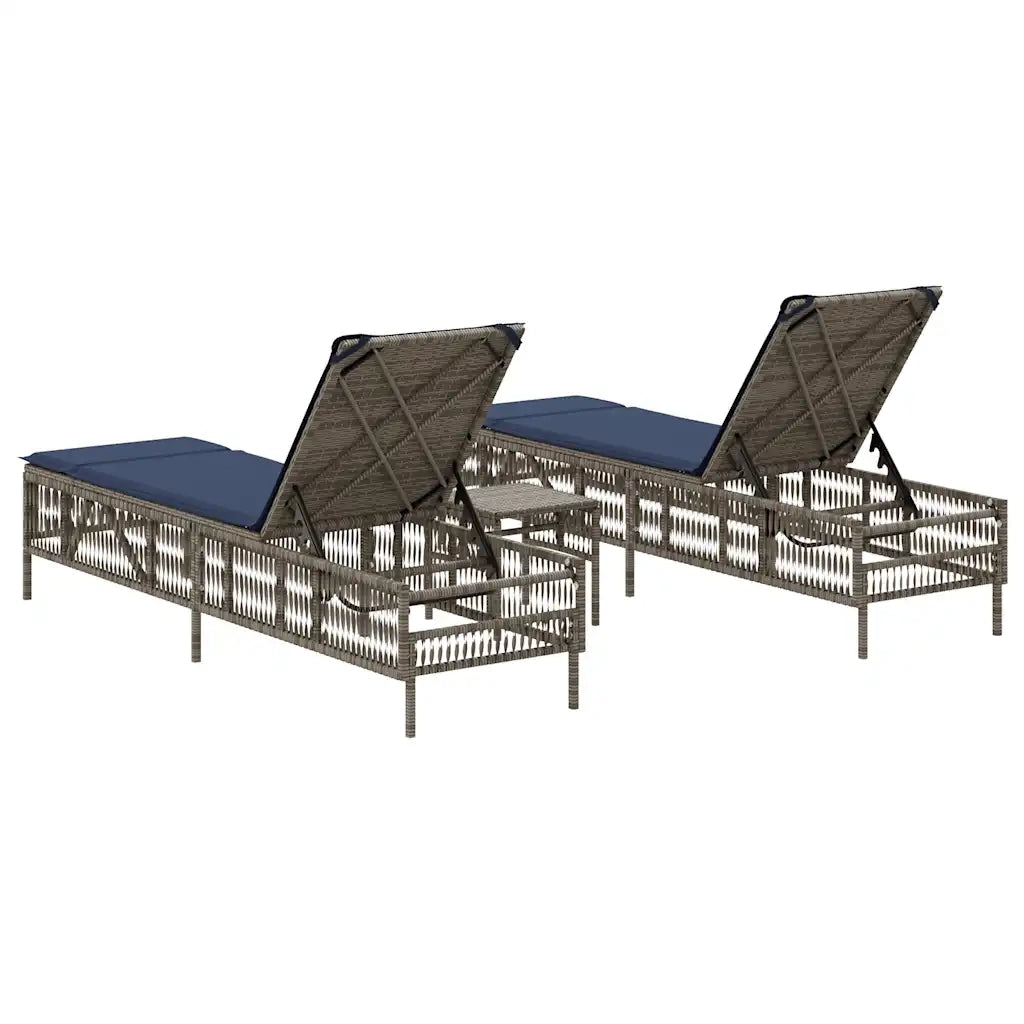 Lettini prendisole 2 pz con Tavolino in Polyrattan Grigio 4002752