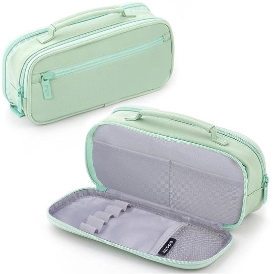Etui per ragazze, etui con grande capacità, 3 compartimenti e maniglia, etui per scuola, etui per adulti, etui multifunzionale per scuola e ufficio (verde)