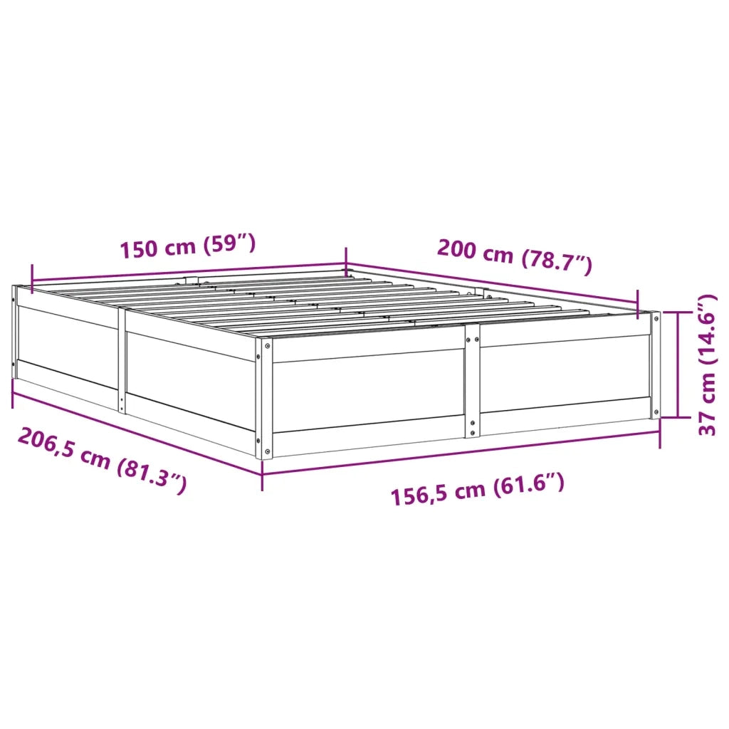 Letto senza Materasso Marrone Cera 150x200 cm in Legno di Pino