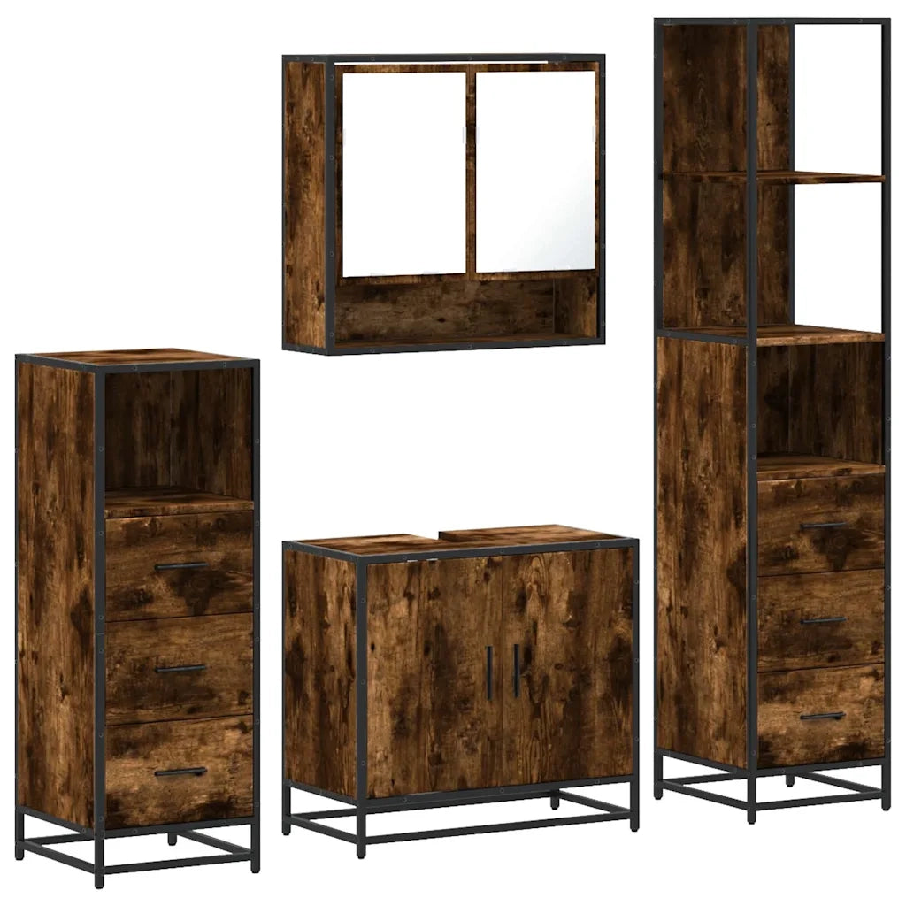 vidaXL Set Mobili da Bagno 4 pz Rovere Fumo in Legno Multistrato