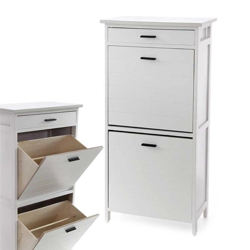SCARPIERA IN LEGNO CON CASSETTI COLORE BIANCO E PIANO 45X28X98H CM