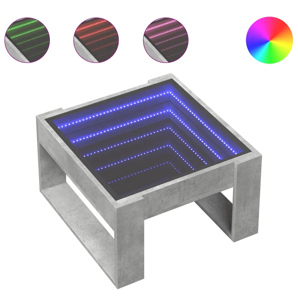 vidaXL Tavolino Salotto con LED Infinity Grigio Cemento 50x53x30 cm