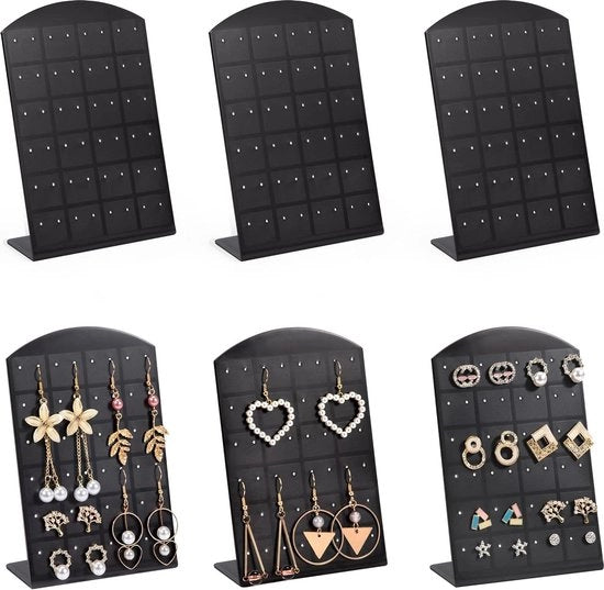Orecchini con organizzatore a 48 fori - supporto per orecchini L - supporto per orecchini per gioielli nero - 6 pezzi