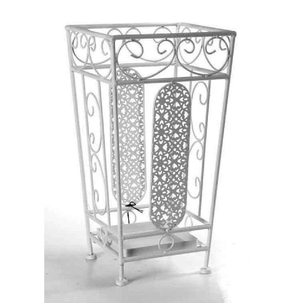 Trade Shop - Porta Ombrelli 45x24 Cm Metallo Stile Ferro Battuto Deco Quadrato Bianco 707650 -