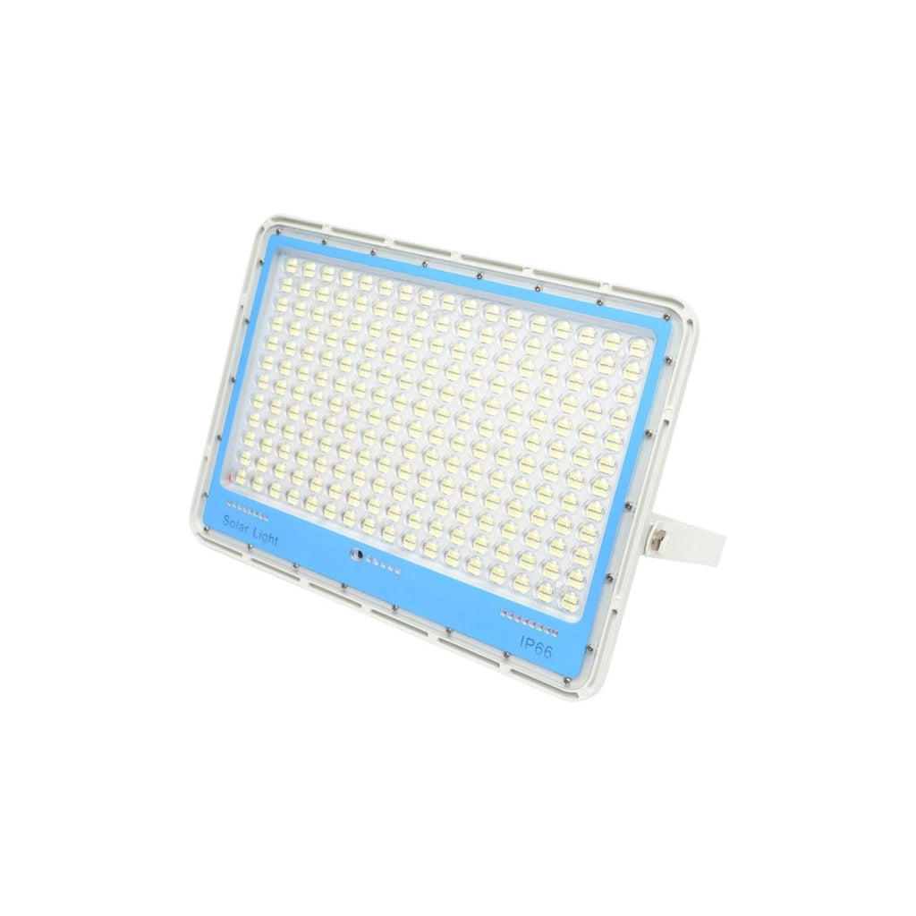 Proiettore LED 400W, 6500K con pannello solare 28W, telecomando e batteria 40Ah