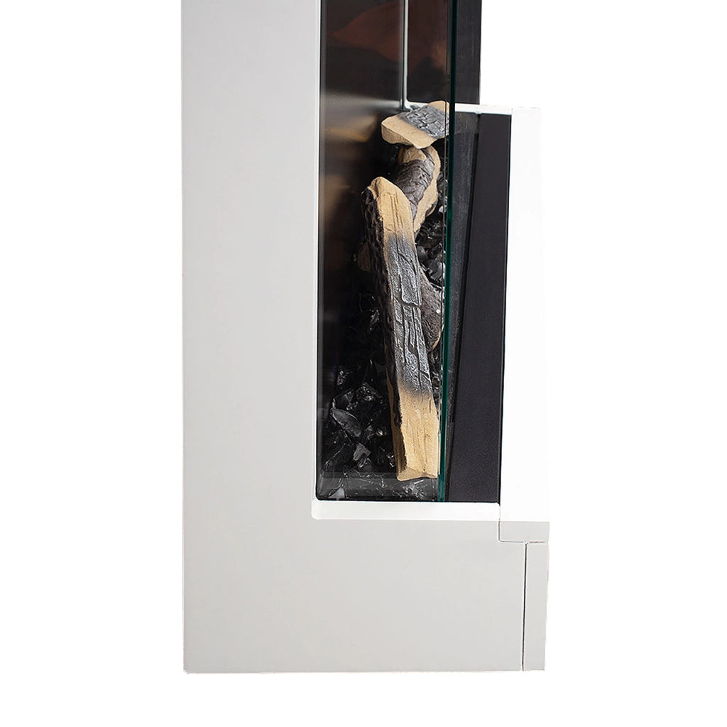 Caminetto Elettrico da Pavimento Autoportante Calliope Effetto Fuoco e Telecomando con Cornice in Legno MDF Bianco